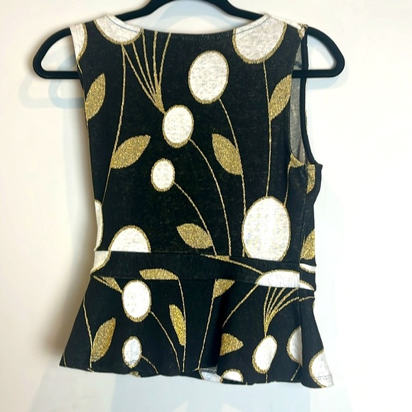 Anthropologie Maeve Craspedia Metallic Gold Floral Wrap Tank Shirt Top - Picture 2 of 6